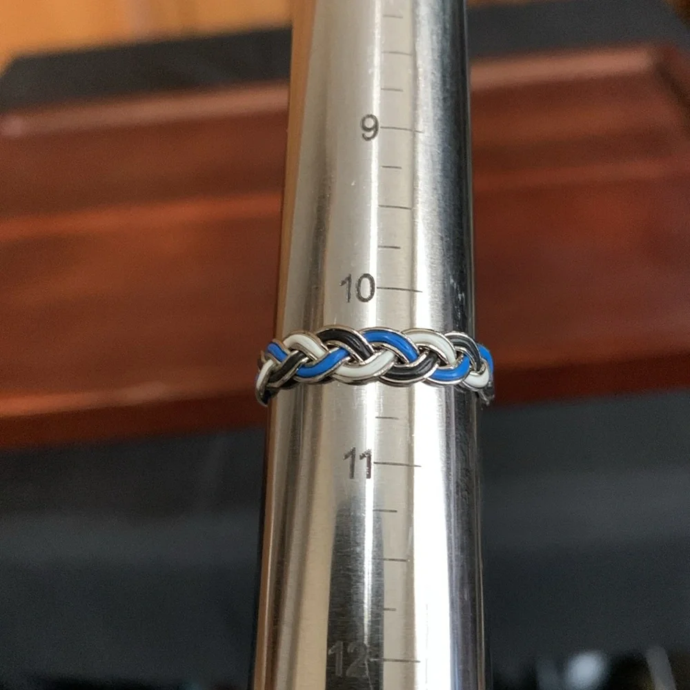 Blue/black/white braided ring size 10.5